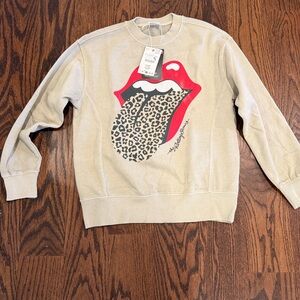 Zara Cream Sweatshirt with Rolling Stones Graphic
